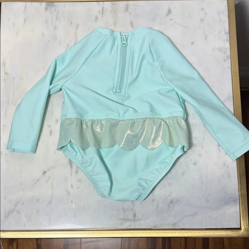 Infant Long Sleeve Mermaid One-Piece Swimsuit - Mint - 3 Mos